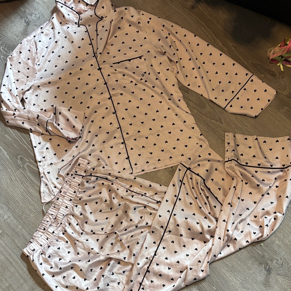 Victoria’s Secret light pink heart satin pajama set